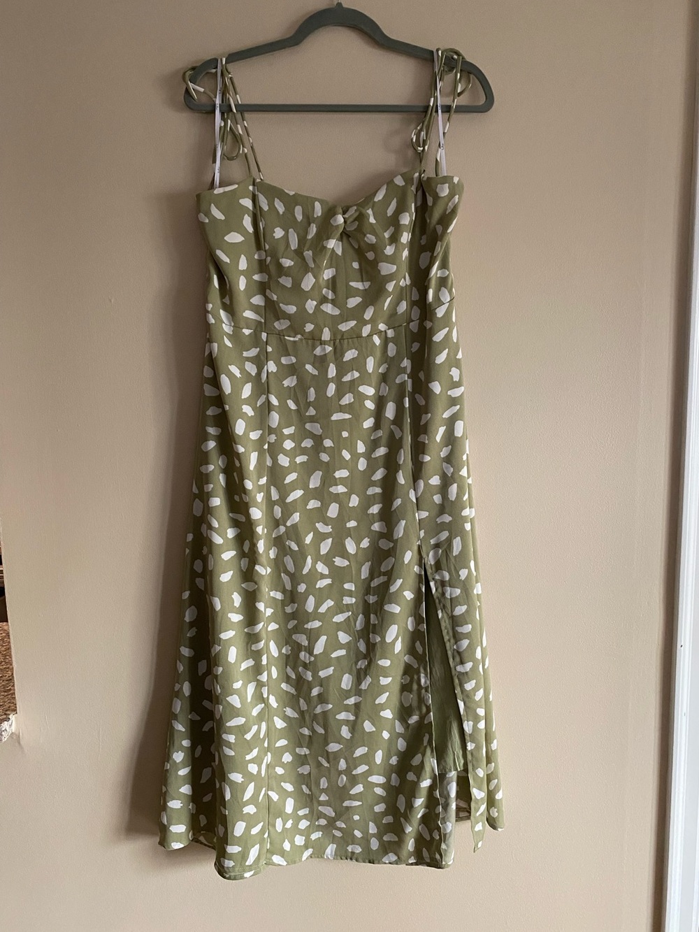 Lulu's Olive Green Printed Tie-Strap Midi Dress